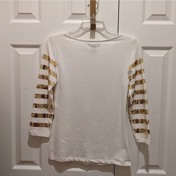 Boston Proper Gold Sequin Stripe Top XS - Picture 5 of 6